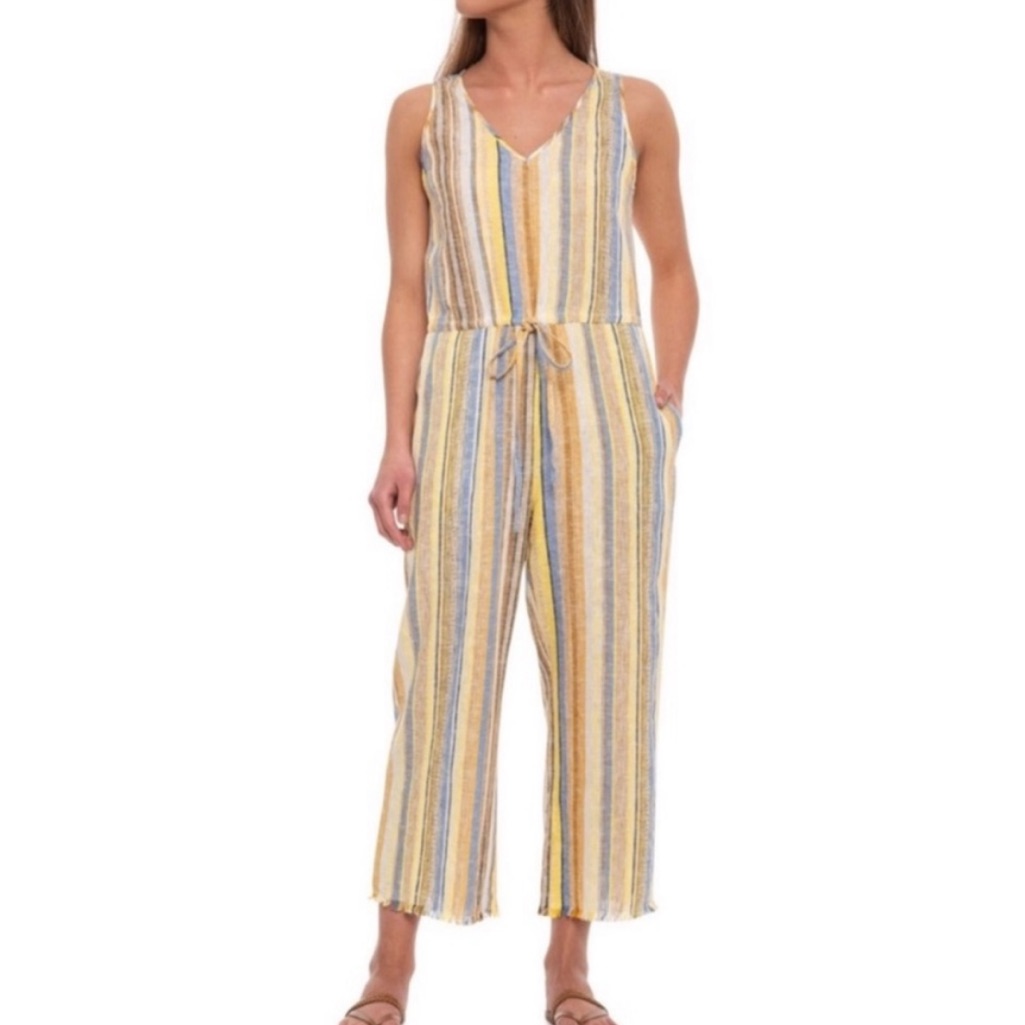 Drew Anthropologie Marigold Sleeveless Stripped Linen Romper Jumpsuit Size Small